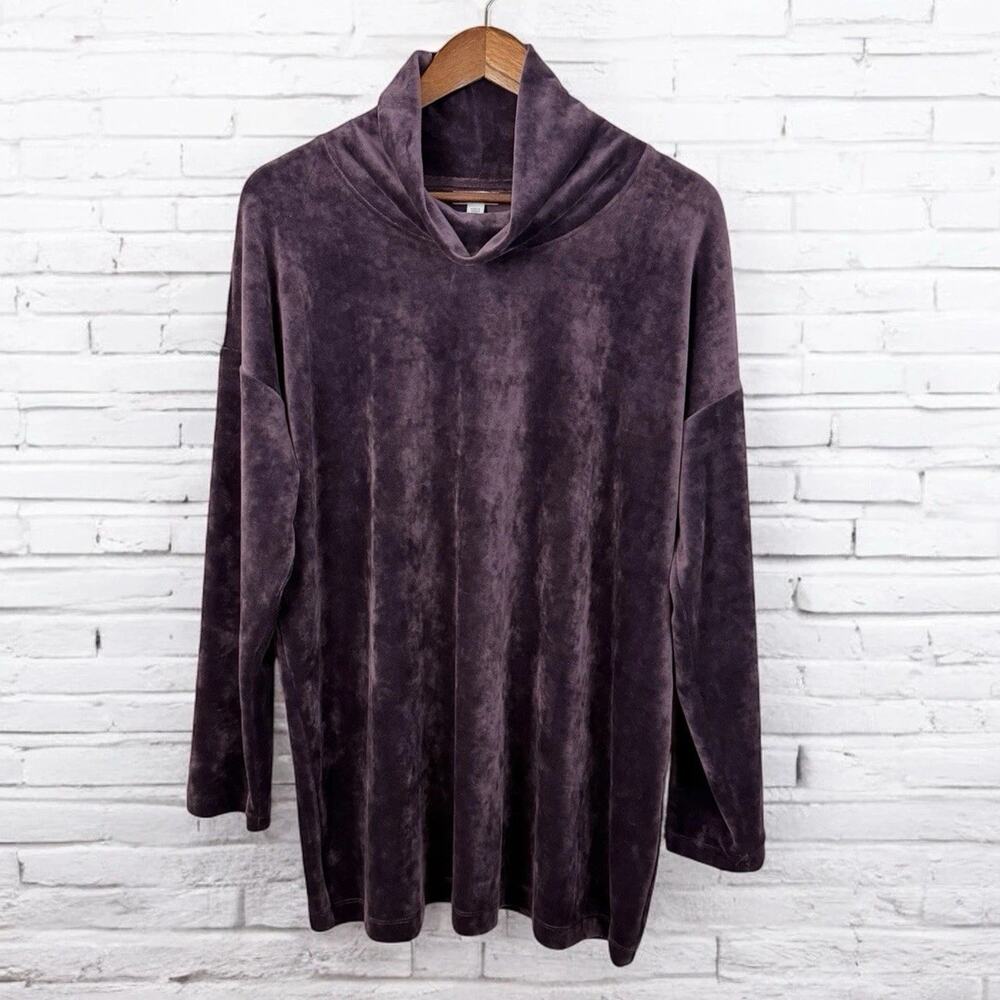 Pure Jill, J Jill Velvet Purple Cowl Neck Top Tunic Large Soft & Cozy
